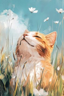 晒太阳的猫插画