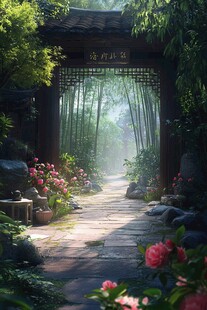 古风庭院插画
