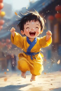 古风小孩放鞭炮