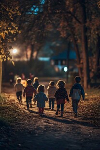 小路上奔跑的孩童