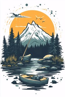 雪山渔舟河流山峰环保