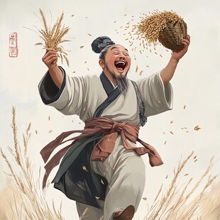 扬谷丰收插画