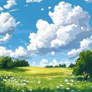插画蓝天白云