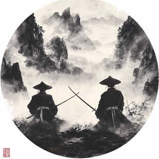 禅意山水圆形画