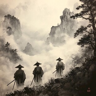 水墨武当山画