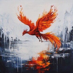 手绘凤凰油画