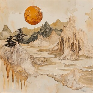 新中禅意山水岩彩画