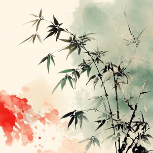 竹影绿竹水墨画