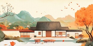 新中式红叶插画