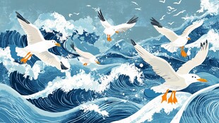 古风海浪包装插画