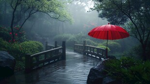 花间红伞