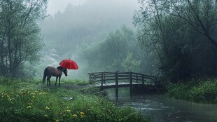 雨中牧马