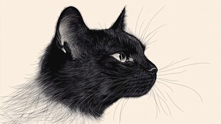 猫咪黑白风插画