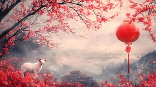 楼阁古风仙鹿仙景