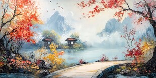 古风秋天景色插画