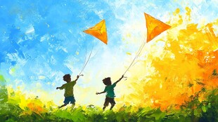 手绘儿童放风筝