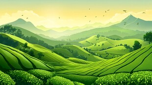 茶园风光插画