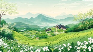 茶园风光插画