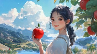 手绘苹果少女