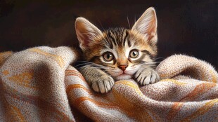 手绘大眼萌猫咪装饰画