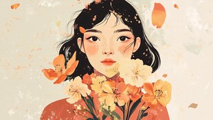 少女与花插画