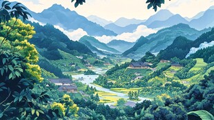 融水县风光插画