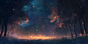 月色夜色梦幻森林背景