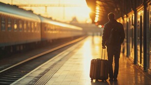 背着背包孤单等火车