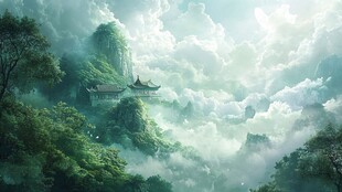 天界晓钟风景插画