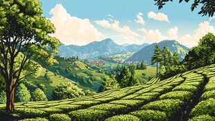 茶园风光插画