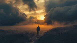 夕阳下的独行者