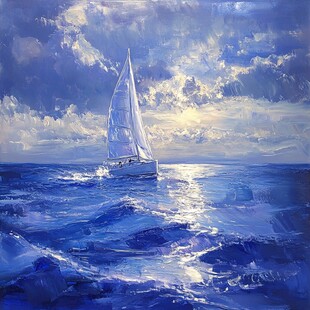 扬帆踏浪油画