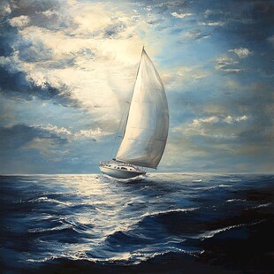 扬帆踏浪油画