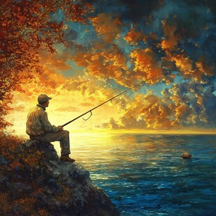 钓鱼油画