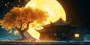 禅境秋夜极品意境插画