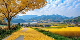 金色秋天乡村田野风景