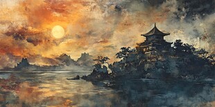 楼阁山水意境画