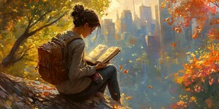 晨读的女孩背影