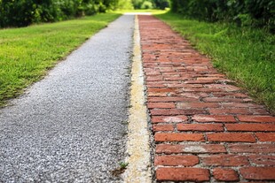 草地上的长砖路