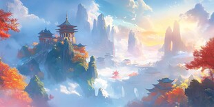 天界晓钟风景插画