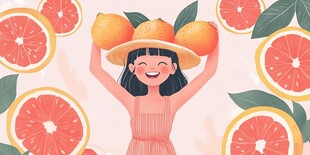 采柑果女孩插画