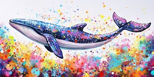 手绘彩色鲸鱼装饰画