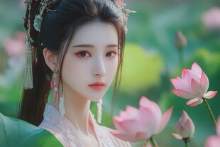 仲夏风荷塘侍女