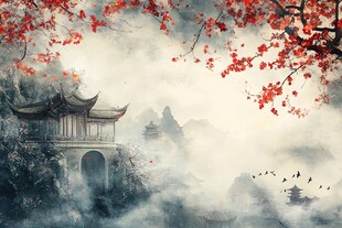 楼阁山水意境画