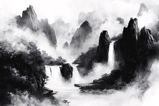 墨染山河水墨画