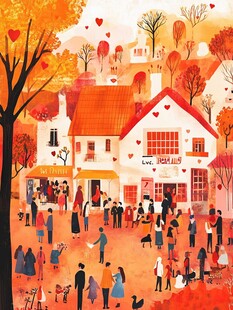 繁忙的小镇插画
