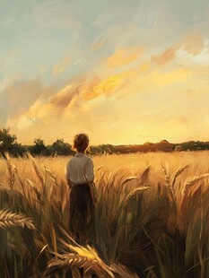 插画夕阳下