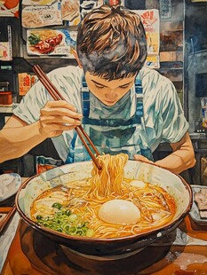 面馆男孩插画