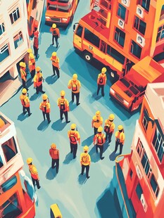 繁忙的小镇插画