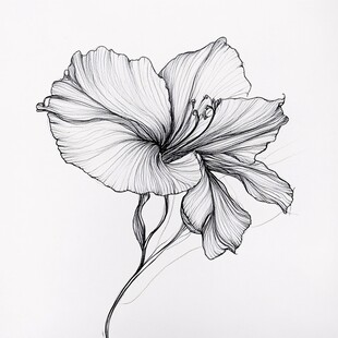 扶桑花朵手绘素描画